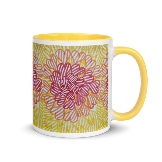Striped Heart Burst Mug – Warm Gradient Love Design in Yellow, Orange & Red – Duvencioglu