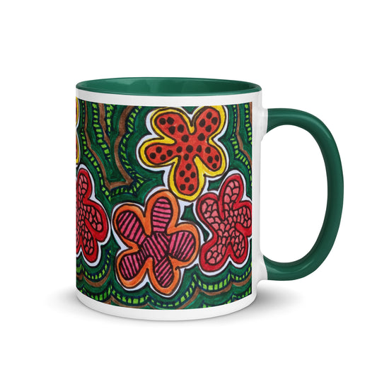 Groovy Retro Floral Mug – Bold Patterned 70s Style Colorful Flowers – Duvencioglu