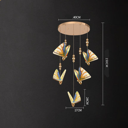 Butterfly Zinc-Alloy LED Chandelier – Remote-Control Pendant (1.5 m) – Duvencioglu