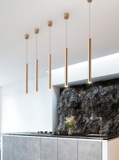 French Gold Cylindrical LED Chandelier – Single-Head Pendant – Duvencioglu