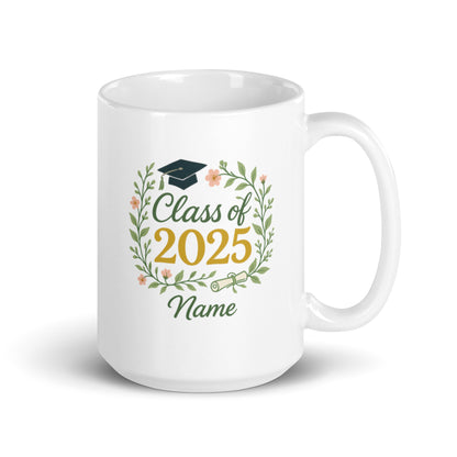 Floral Class of 2025 Graduation Mug – Personalized Name Botanical Gift – Nature-Inspired Grad Cup – Duvencioglu