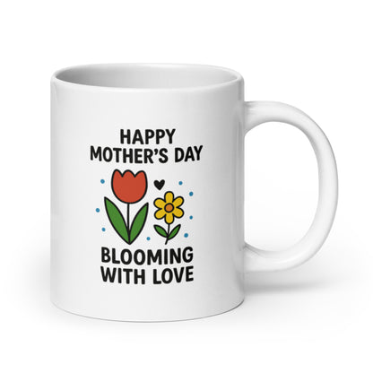 Blooming with Love Mom Mug - Floral Mother&#39;s Day Gift, Tulip and Daisy Coffee Cup, Cute Spring Mom Mug – Duvencioglu