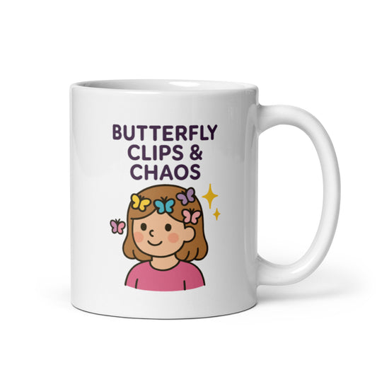 Butterfly Clips and Chaos Mug – 90s Hair Accessories Quote Gift for Retro Rebels – Duvencioglu