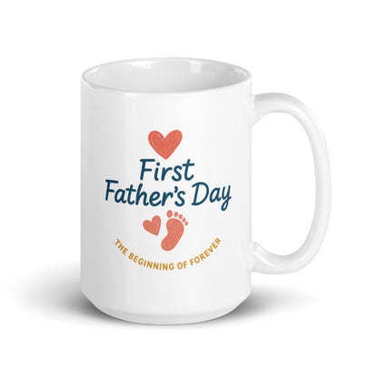 First Father&#39;s Day Mug – The Beginning of Forever Design – New Dad Gift – Cute and Sentimental Coffee Cup – Baby and Dad Present – Duvencioglu
