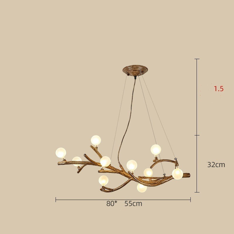 Zen Wabi-Sabi Resin Tree-Branch LED Chandelier – 10-Head Warm Light Pendant – Duvencioglu