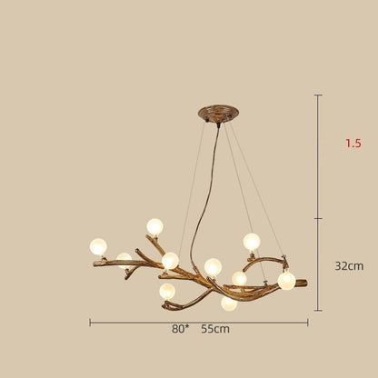 Zen Wabi-Sabi Resin Tree-Branch LED Chandelier – 10-Head Warm Light Pendant – Duvencioglu