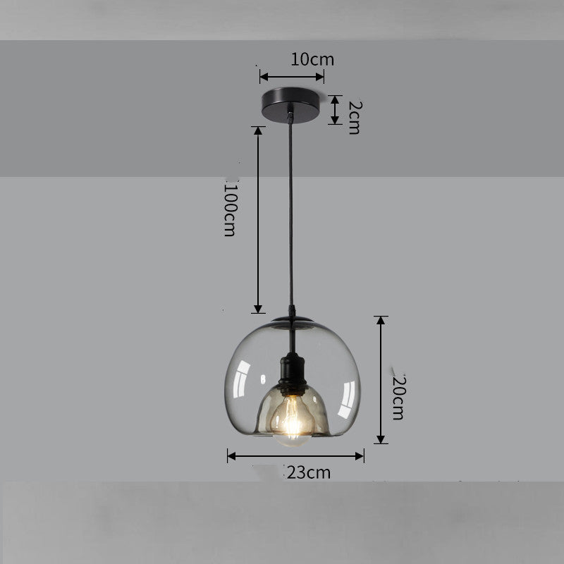 Nordic Single-Head Glass Chandelier – Cognac & Smoke Grey Pendant (E27) – Duvencioglu