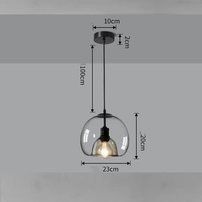 Nordic Single-Head Glass Chandelier – Cognac & Smoke Grey Pendant (E27) – Duvencioglu