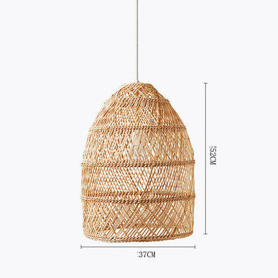 Handwoven Japanese Zen Rattan LED Chandelier – Multi-Size Straw Pendant – Duvencioglu
