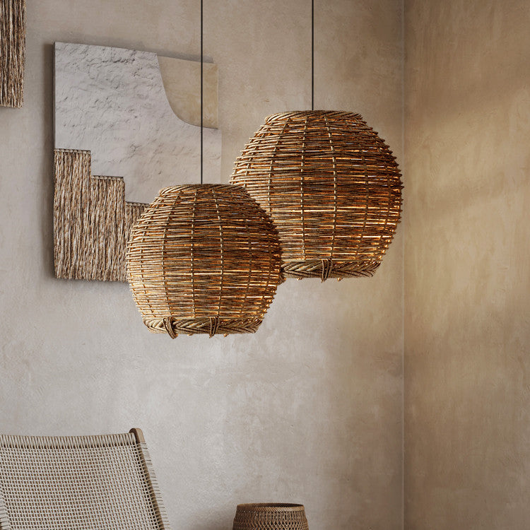 Wabi-Sabi Handwoven Rattan Bedside Chandelier – Natural LED Pendan – Duvencioglu