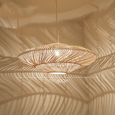 Handwoven Japanese Zen Rattan LED Chandelier – Multi-Size Straw Pendant – Duvencioglu