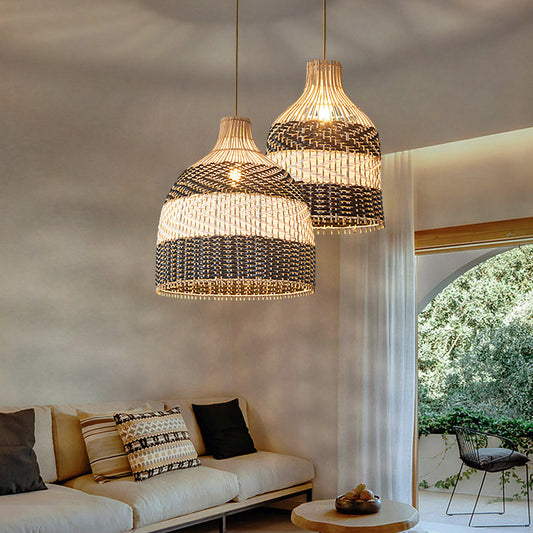 Scandinavian Rattan LED Chandelier – Café & Bar Pendant (Ø 50–60 cm) – Duvencioglu