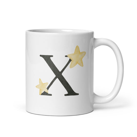 Celestial Mug with X Initial – Watercolor Starry Letter Cup – Personalized Night Sky Gift – Custom Name Coffee Mug – Duvencioglu
