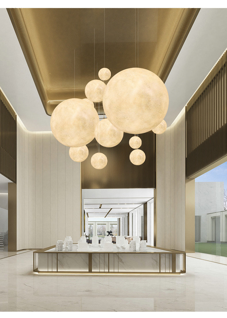 Nordic Moon Ball Chandelier – 20–35 cm Fishing-Line Pendant Light – Duvencioglu