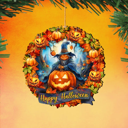 "Happy Halloween" Wreath Wooden Ornament - Handcrafted Keepsake by G. Debrekht (Made in USA) – Duvencioglu