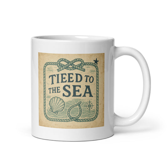 Tied to the Sea Mug – Nautical Rope Map Cup, Vintage Coastal Decor Gift – Duvencioglu