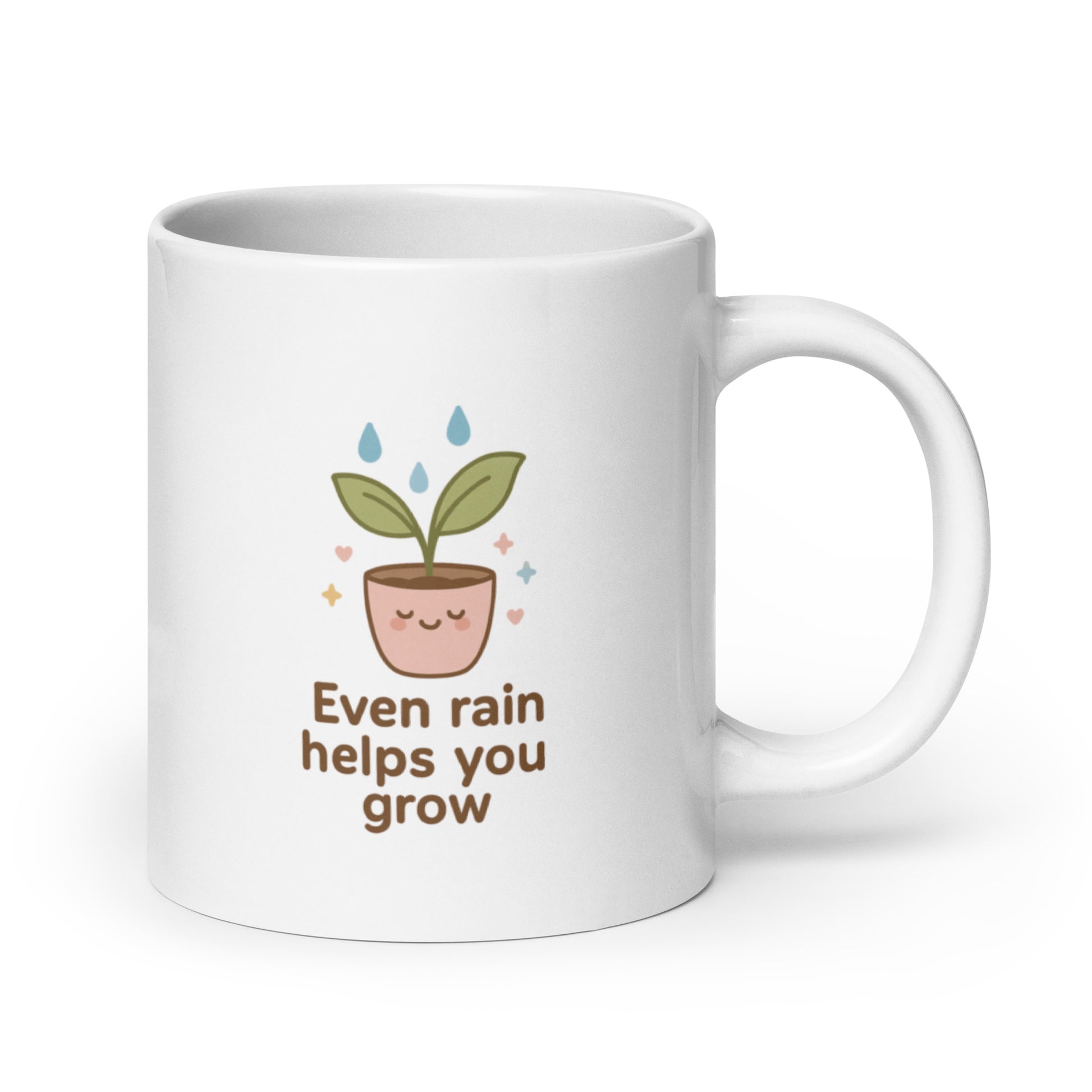 Even Rain Helps You Grow Mug – Kawaii Plant Illustration, Positive Healing Gift, Cute Pastel Self Care Cup-Duvencioglu