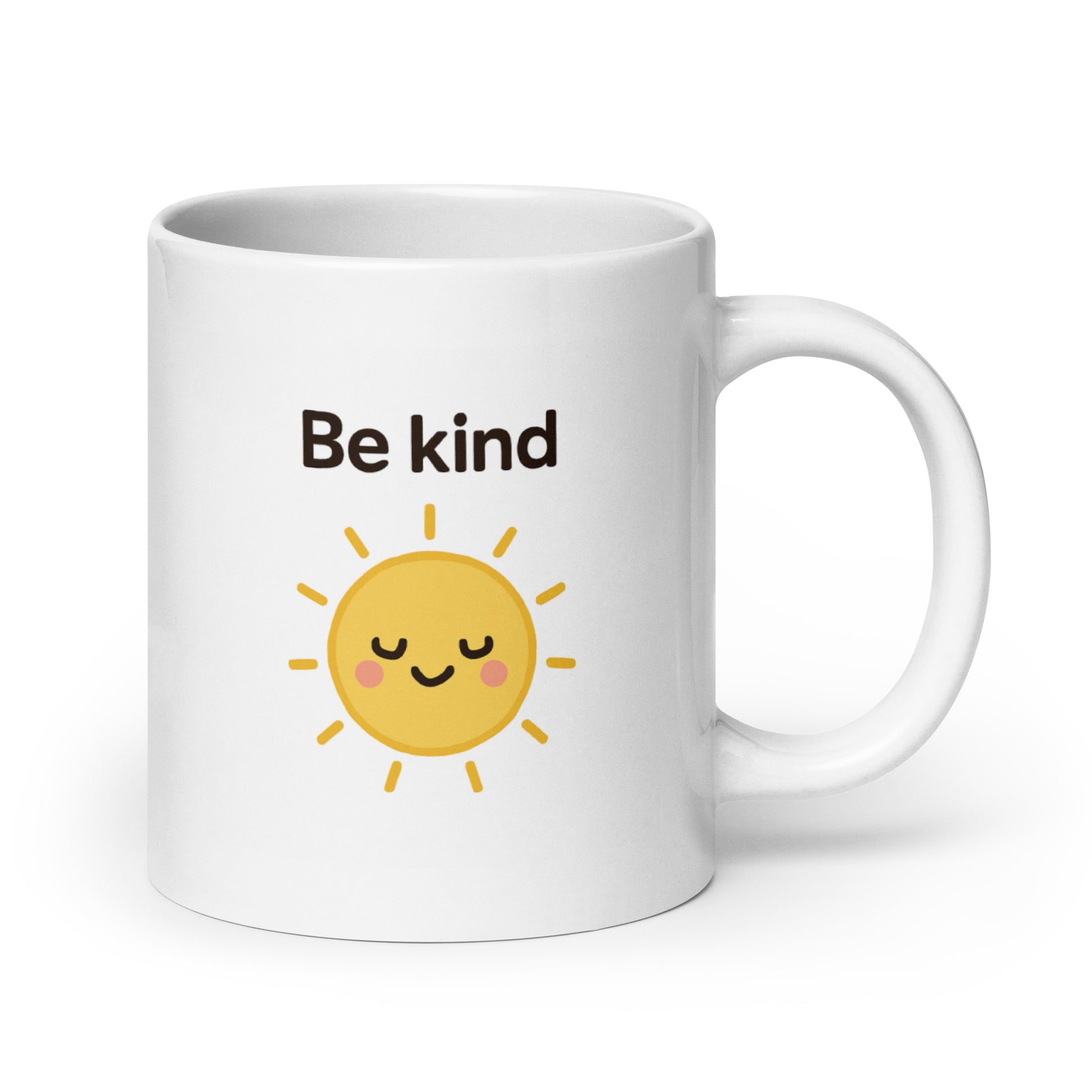 Be Kind Mug – Kawaii Sun Design with Positive Message on White Background – Duvencioglu