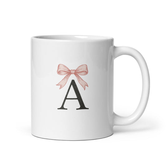 Personalized Coquette Initial Mug – Custom Bow Monogram Cup, Soft Girly Gift-Duvencioglu