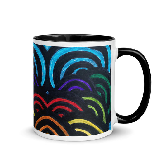 Rainbow Arch Mug – Bold Black Line Abstract Art Cup, Modern Colorful Coffee Mug, Joyful Gift Idea – Duvencioglu