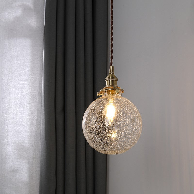 Japanese Retro Copper & Glass Bedside Chandelier – Ø15 cm LED Pendant – Duvencioglu
