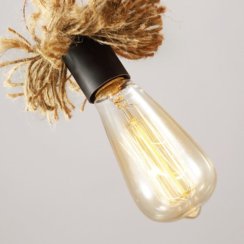 Vintage Hemp-Rope LED Chandelier – Single or Double-Head Industrial Pendant – Duvencioglu