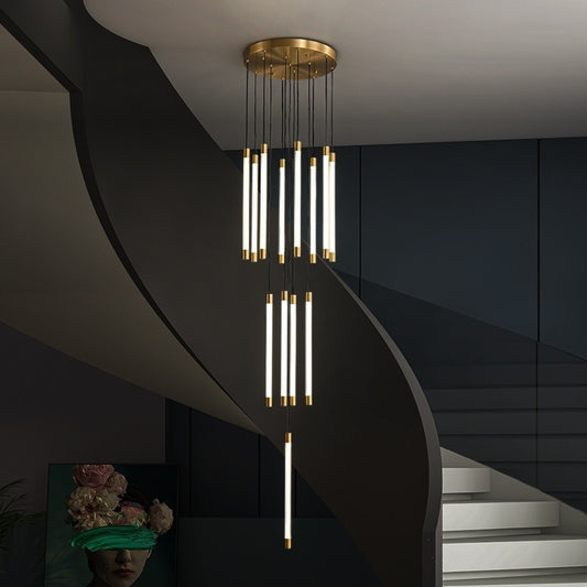 All-Copper LED Staircase Chandelier – Ø800 mm × H250 cm Pendant – Duvencioglu