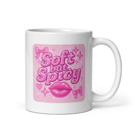 Soft but Spicy Mug – Y2K Coquette Lip Kiss Cup, Pink Glitter Girl Gift – Duvencioglu