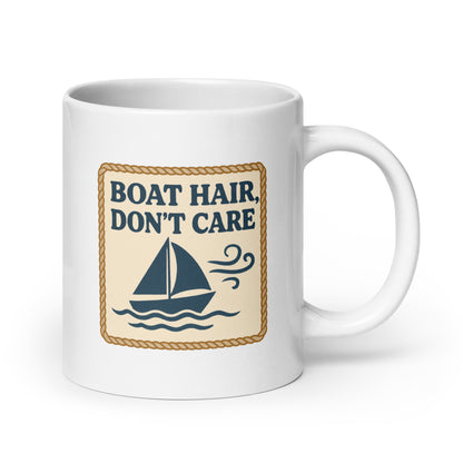 Boat Hair Don’t Care Mug – Nautical Rope Frame Cup, Funny Sailboat Gift – Duvencioglu
