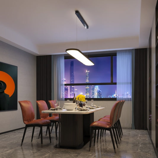 Linear Strip LED Chandelier – Modern Iron Pendant (White & Black) – Duvencioglu
