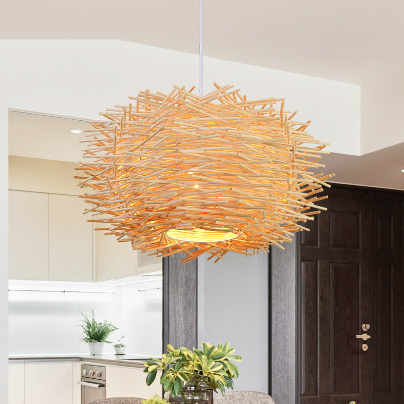 Personalized Pastoral Bamboo Rattan Birdcage Chandelier – 30 cm Southeast Asian Hanging Light – Duvencioglu