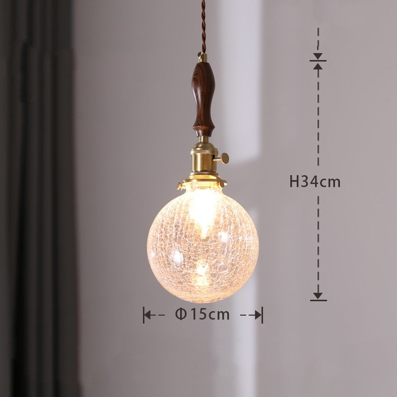 Japanese Retro Copper & Glass Bedside Chandelier – Ø15 cm LED Pendant – Duvencioglu