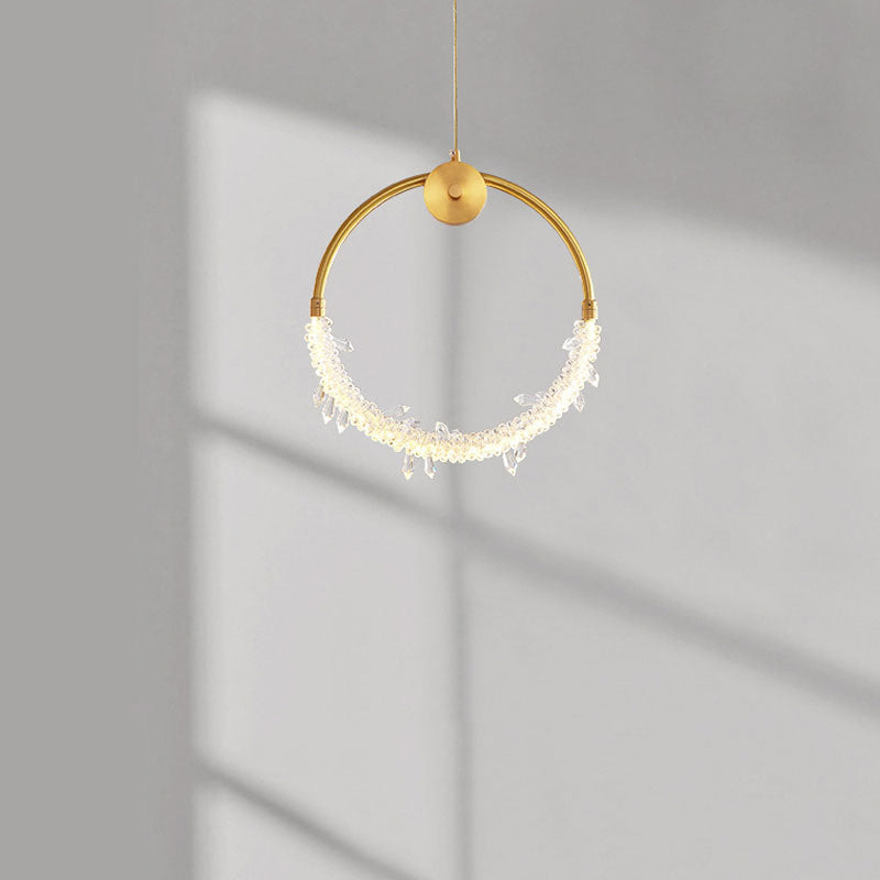 Copper & Crystal Moon Shadow Chandelier – 36 cm Bedside Pendant – Duvencioglu