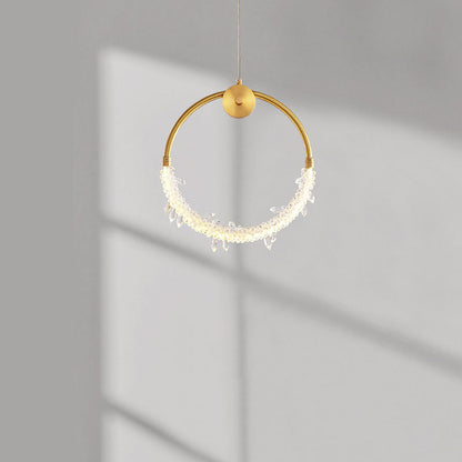 Copper & Crystal Moon Shadow Chandelier – 36 cm Bedside Pendant – Duvencioglu