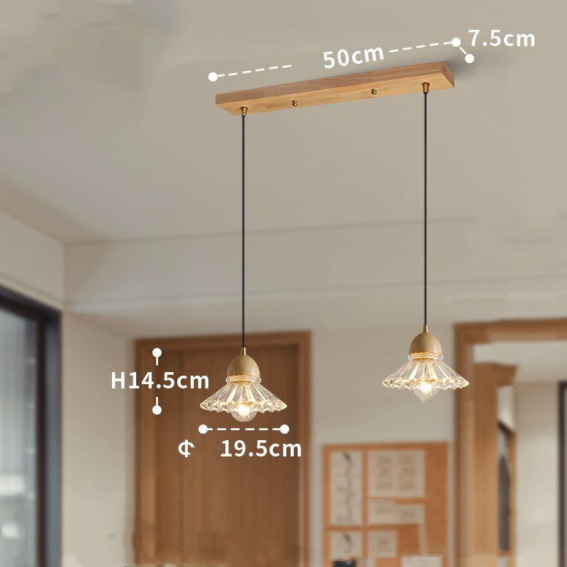 Nordic Solid Wood & Glass 3-Head Chandelier – Modern Minimalist Pendant – Duvencioglu