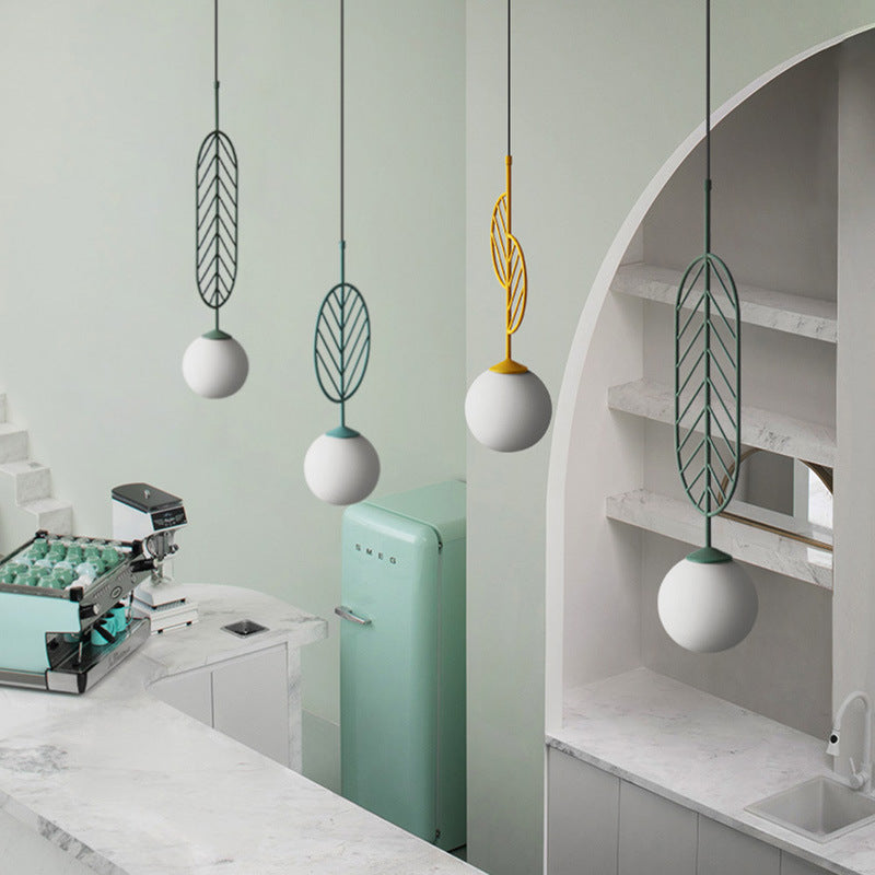 Nordic Macaron Leaf LED Chandelier – Half-Moon & Circular Pendant – Duvencioglu