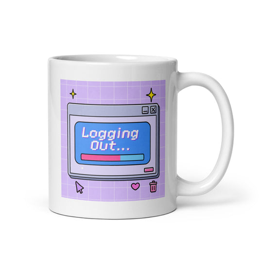 Logging Out Mug – Y2K Computer Aesthetic – Funny Retro Tech Gift for Millennials – Duvencioglu