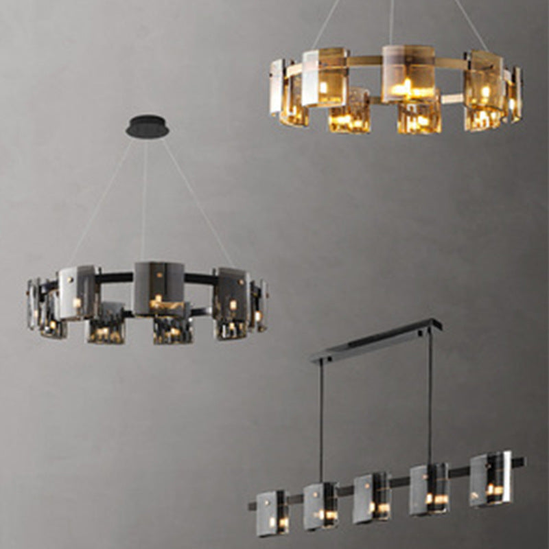 Modern Glass “Fish” LED Chandelier – 6/9-Head Smoke & Amber Pendant – Duvencioglu