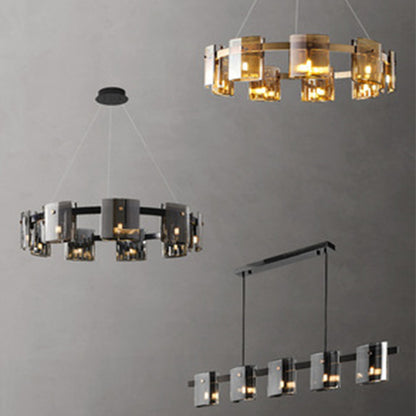Modern Glass “Fish” LED Chandelier – 6/9-Head Smoke & Amber Pendant – Duvencioglu