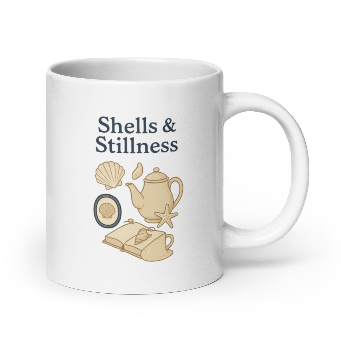Shells & Stillness Mug – Minimal Coastal Calm Cup, Quiet Morning Sea Gift-Duvencioglu