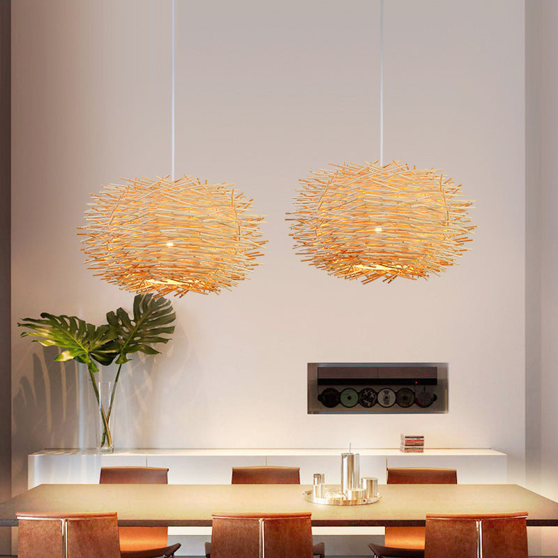 Personalized Pastoral Bamboo Rattan Birdcage Chandelier – 30 cm Southeast Asian Hanging Light – Duvencioglu