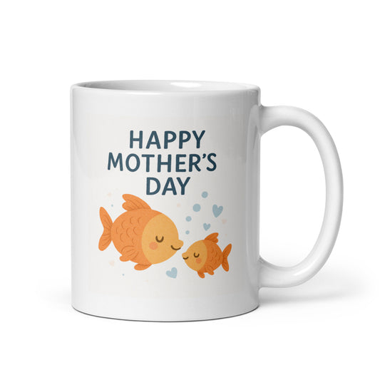 Happy Mother’s Day Mug – Cute Fish Mom and Baby Design – Ocean Animal Gift for Mom – New Mom Mug – Sea Life Coffee Cup – Duvencioglu
